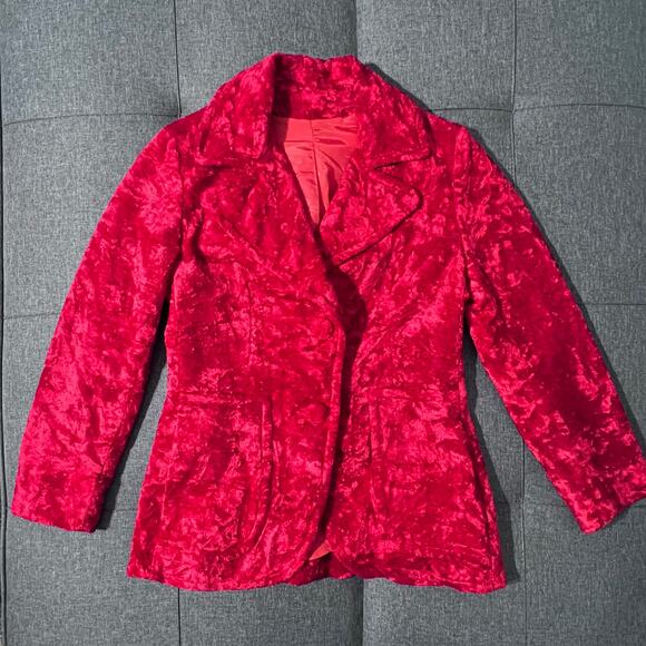 Vintage Crushed Velvet Blazer Women Small*‎ Red Whimsigoth Fairy Goth Steampunk - Picture 3 of 9